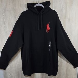 Polo Ralph Lauren Black Hoodie with Red Polo Player